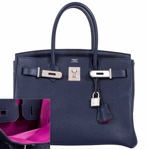 Hermès Birkin Limited Edition 30 Bleu Nuit/Rose Pourpre Verso Taurillon Clemence